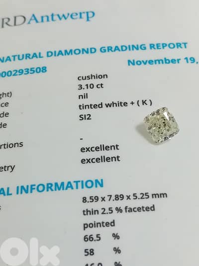 certified diamond 3.10 ct. . k si2 ex ex