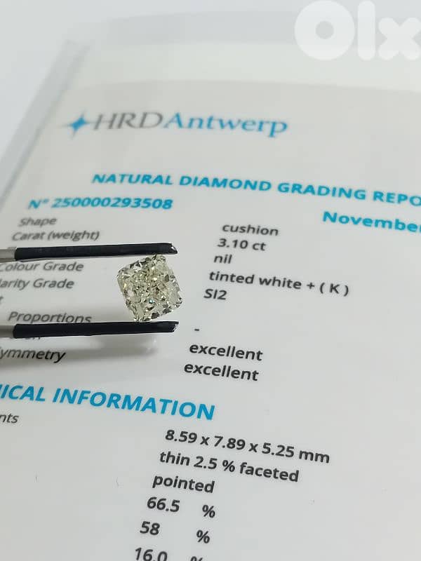 certified diamond 3.10 ct. . k si2 ex ex 2