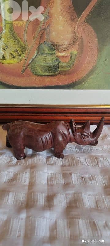 Vintage Carved Wood African Black Rhino Sculpture