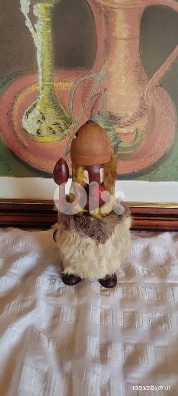 Vintage wooden Viking warrior gonk spear rabbit fur cloak hair