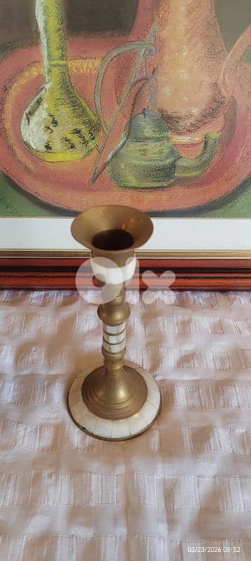 Vintage Mother Of Pearl Brass Candlestick