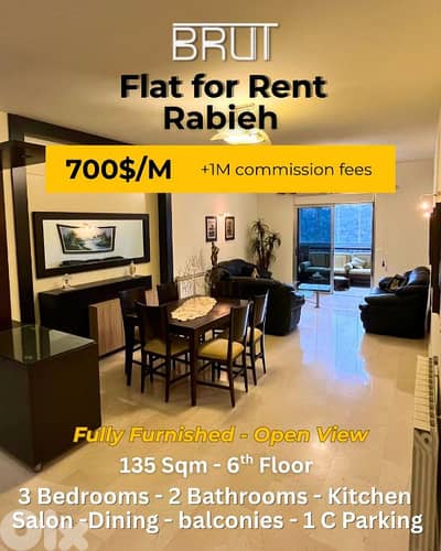 Fully Furnished apartment for rent in Rabieh - Open View