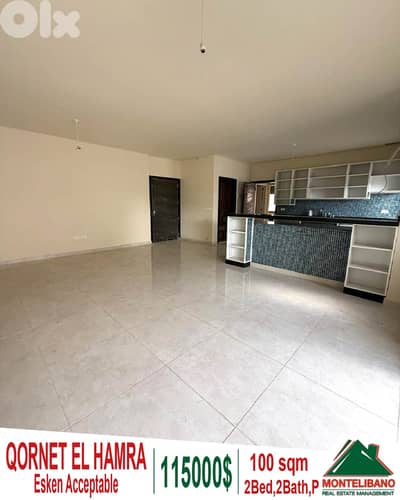 100 sqm Apartment For Sale in Qornet El Hamra "Esken Acceptable"