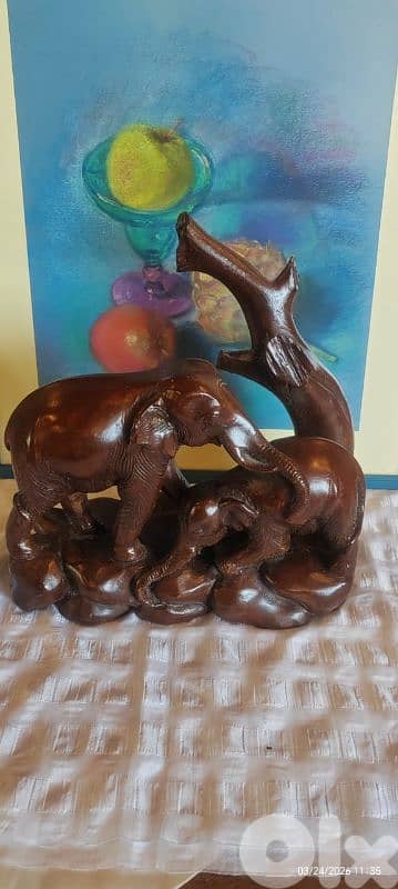 Vintage Hand Carved Rosewood Elephant Sculpture