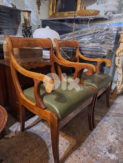 كراسي مكتب عدد٢ ريجنسي انجليزي قديم تنجيد جلد طبيعي