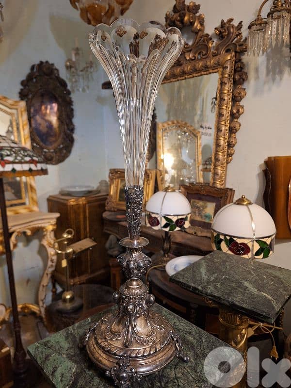 French Bronze and Crystal Cornet Vase Baccarat 2