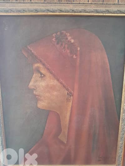 Antique St. Fabiola oil on canvas framed and signed