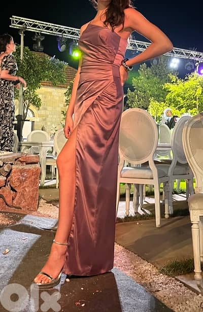 satin pink wedding guest dress