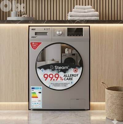 washing machine AGI 9kg silver غسالة