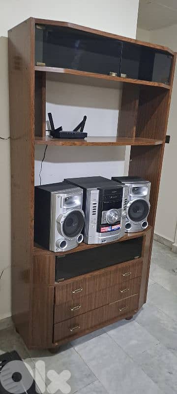 Wooden Cabinet & Sony Stereo 1