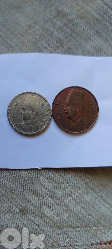 مجموعة عملة المملكة المصرية الملك فؤاد ١ مليم ١٩٣٥و الملك فاروق١٩٤١