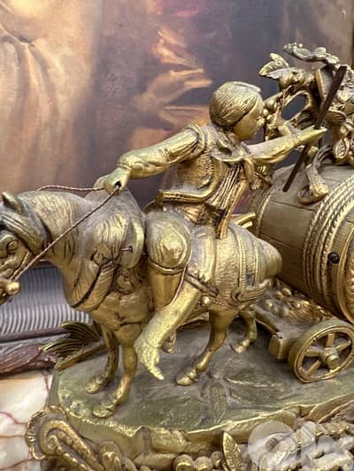 Vintage Mechanical Mantel Clock, Bronze & Marble Fireplace Clock,