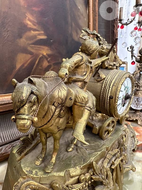 Vintage Mechanical Mantel Clock, Bronze & Marble Fireplace Clock, 2