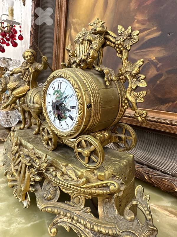 Vintage Mechanical Mantel Clock, Bronze & Marble Fireplace Clock, 3