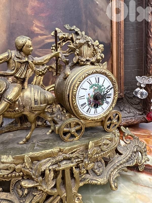 Vintage Mechanical Mantel Clock, Bronze & Marble Fireplace Clock, 4