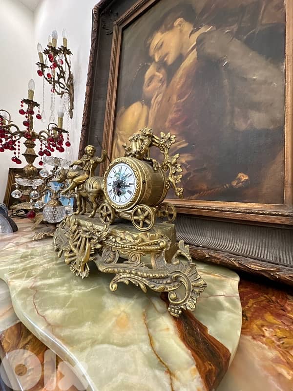 Vintage Mechanical Mantel Clock, Bronze & Marble Fireplace Clock, 5