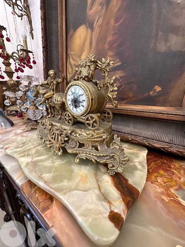 Vintage Mechanical Mantel Clock, Bronze & Marble Fireplace Clock, 6