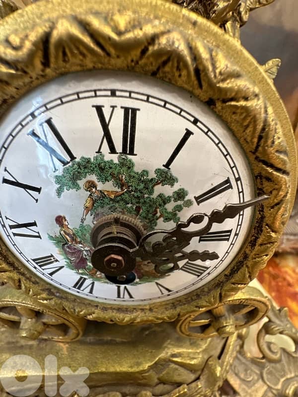 Vintage Mechanical Mantel Clock, Bronze & Marble Fireplace Clock, 7