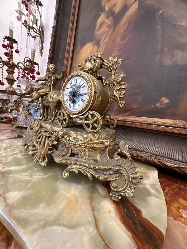Vintage Mechanical Mantel Clock, Bronze & Marble Fireplace Clock, 9