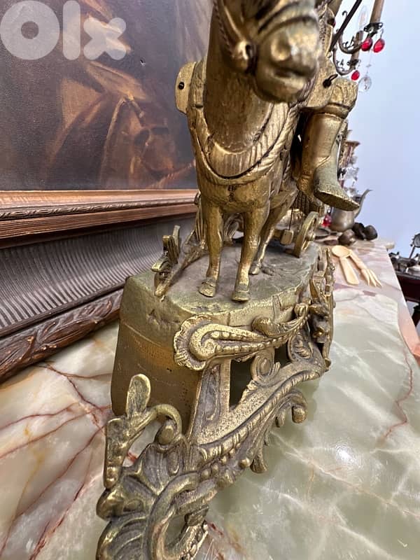 Vintage Mechanical Mantel Clock, Bronze & Marble Fireplace Clock, 11