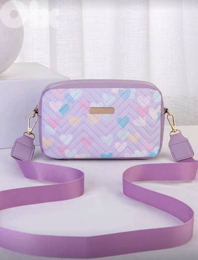 New Fashionable Woman Purple Heart Print Square Cross Bag