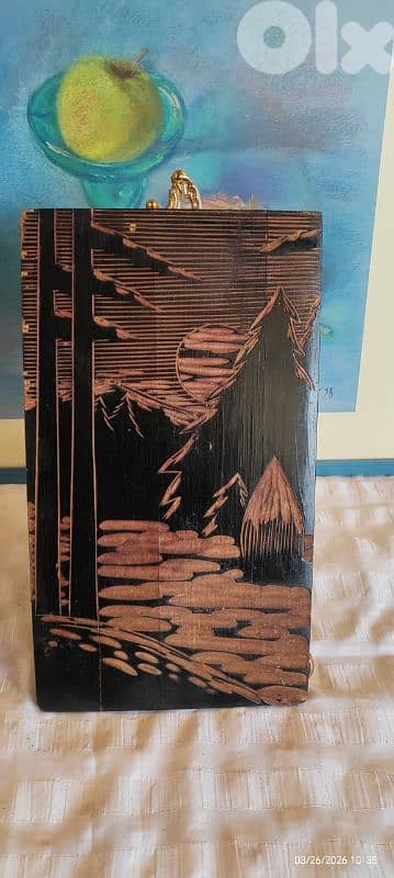 Night Tree Scene Vtg Hand Carved Wooden Picture