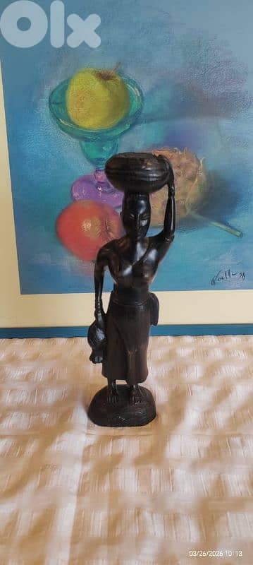 Vintage African Hand Carved Ebony Woman with Basket