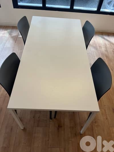 white steel table + 4x grey chairs