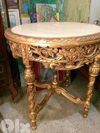 طاولة مدورة خشب زين بلاط رخام