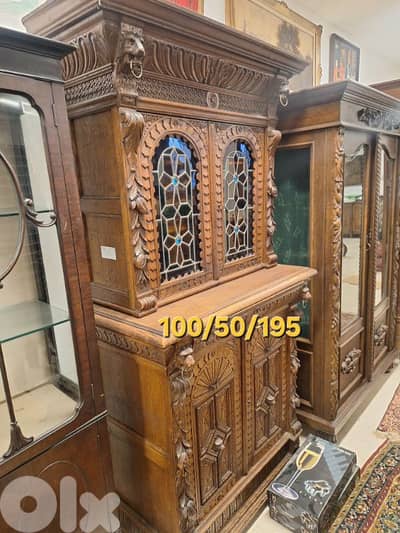 بوفيه فيترين فرنسية انتيك خشب سنديان فيتراي رائعة جدا