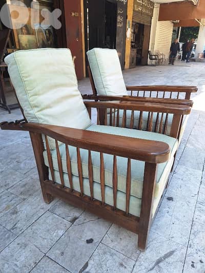 كنب فوتوي شازموريس عدد٢ ضهر متحرك اصلي قديم خشب جوز