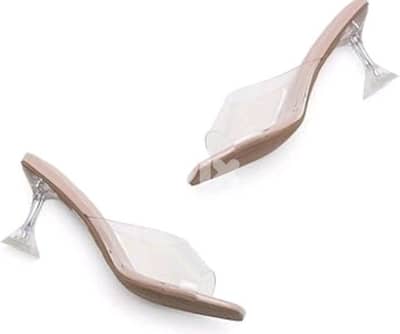 Women's Clear Heeled Sandals Square Toe Transparent