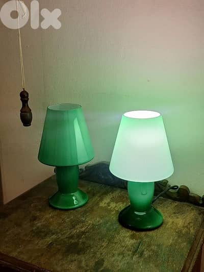 pair of italian green opaline lamps