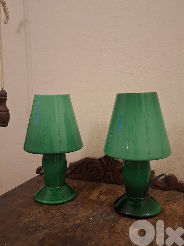 pair of italian green opaline lamps 3