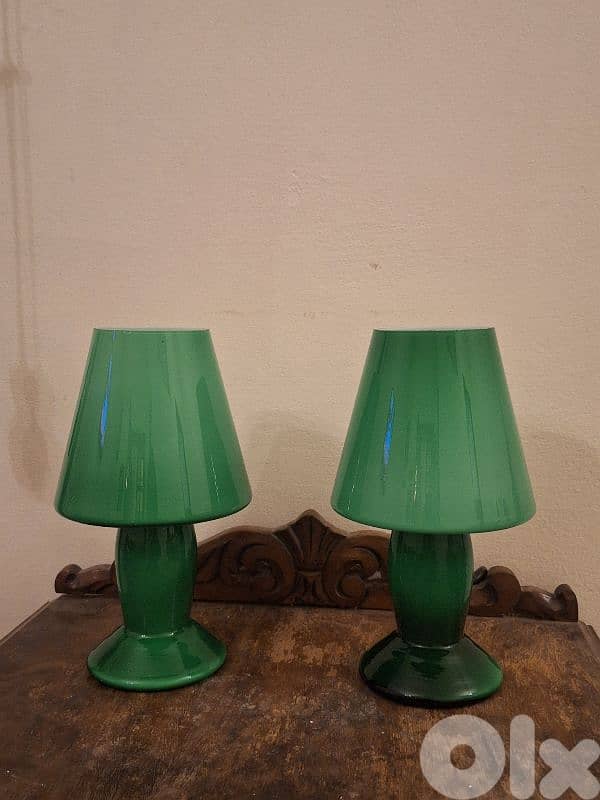 pair of italian green opaline lamps 4