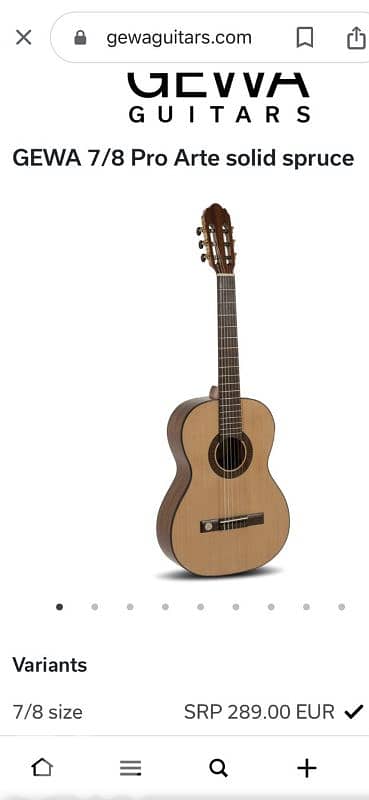 classic guitar gewa 7/8 pro arte solid spruce