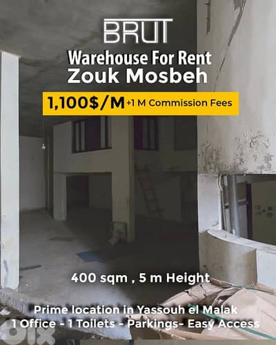 400 sqm Warehouse for Rent IN ZOUK mosbeh Prime Location