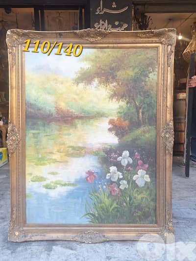 لوحة رسم زيتي اوروبي انتيك مميزة مع كادر خشب رائع جدا painting