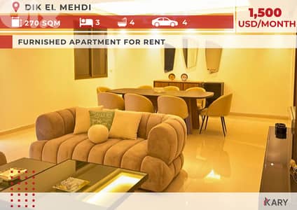 270 sqm Apartment for Rent in Dik El Mehdi - للإيجار في ديك المحدي