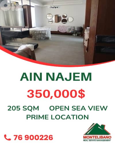 205 sqm Apartment For Sale in Ain Najem عين نجم with Open Sea View