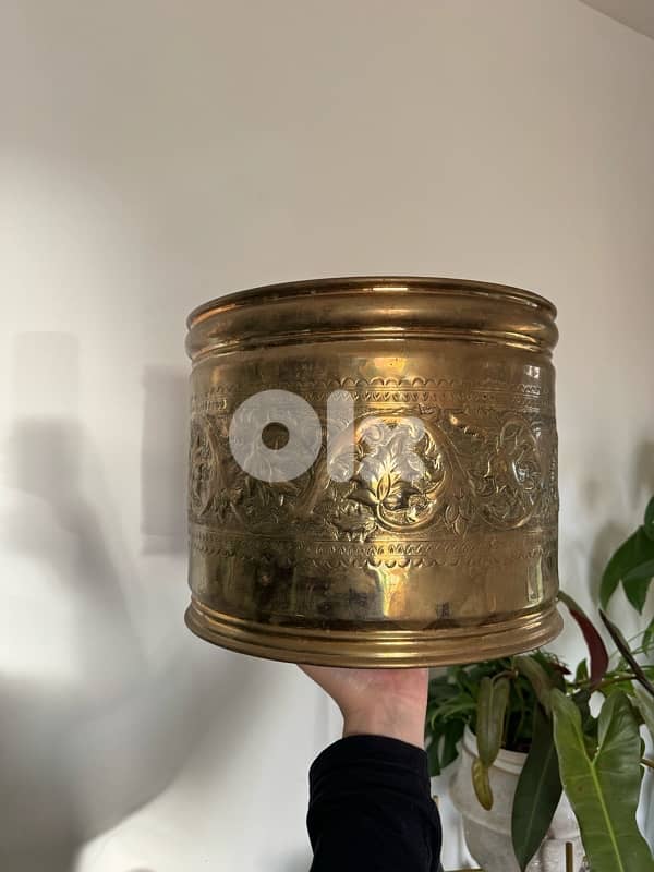 vintage brass planter pot 1