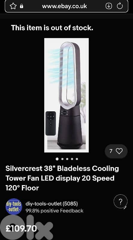 Silvercrest 38" Bladeless Tower Fan LED display 20 Speed/5$ delivery 8