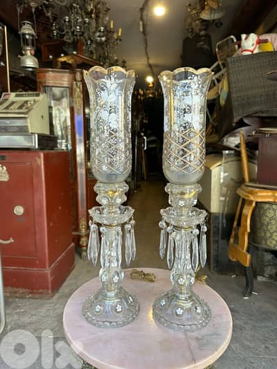 لمباير انتيك تشيكي عدد ٢ ارتفاع ٦٠سم تنزيل بماء الذهب