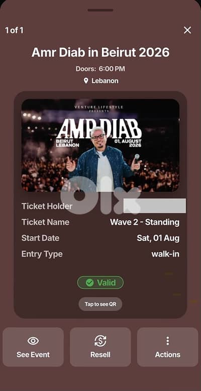 Ticket for Amr diab event 2026