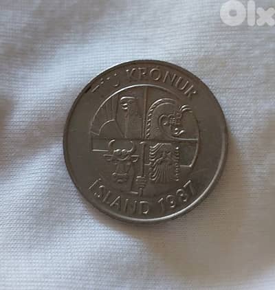 Iceland Nickel Coin 10 Kronur"  year 1987ايسلندا عملة نقدية عام ١٩٨٧