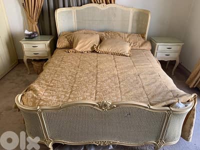 frensh bed canné antique تخت فرنسي خشب سنديان مسييف دوبل كاني روعة