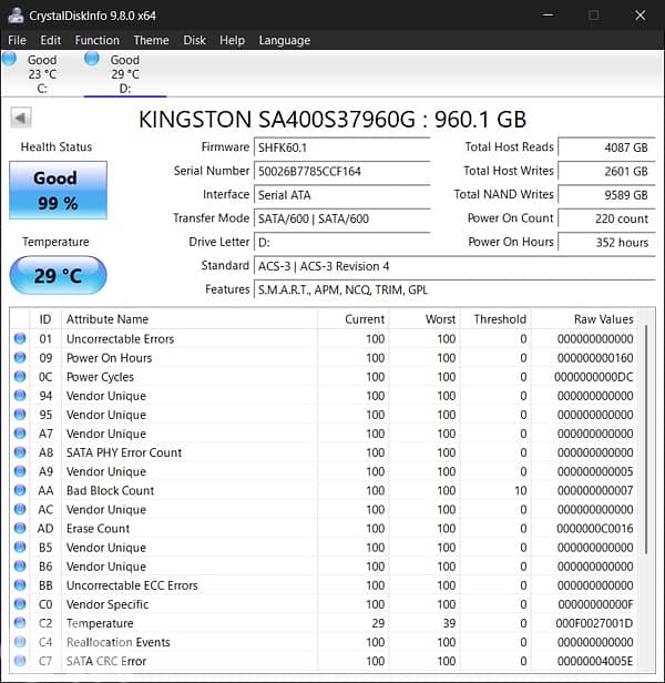 Kingston 960GB SSD - Like New 1