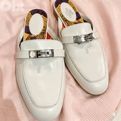 Hermès Oz Mules – White Epsom Leather with Palladium Hardware