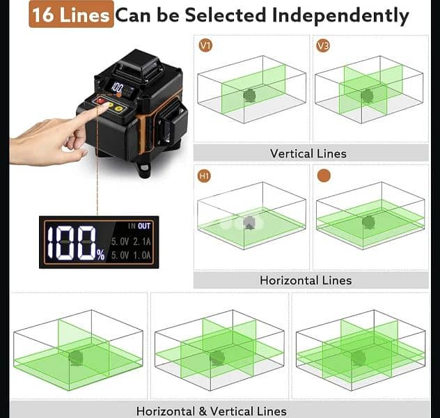 4D Laser Level,360°, 16 Lines Self-Leveling 2 Rechargeable Batteries. 1
