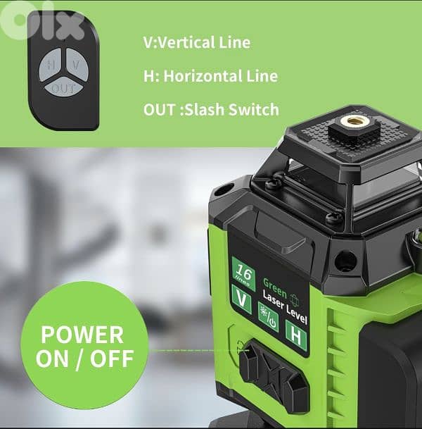 Rotary Laser Level Green 4 x 360°,Self Levelling 16 Green Cross Line 3